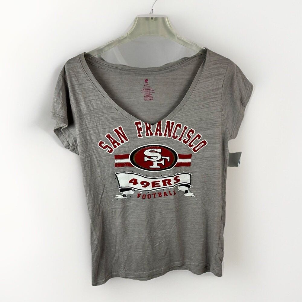 NFL San Francisco 49ers T-Shirt Teens Girls XL 15/17 Gray V-Neck Short Sleeve